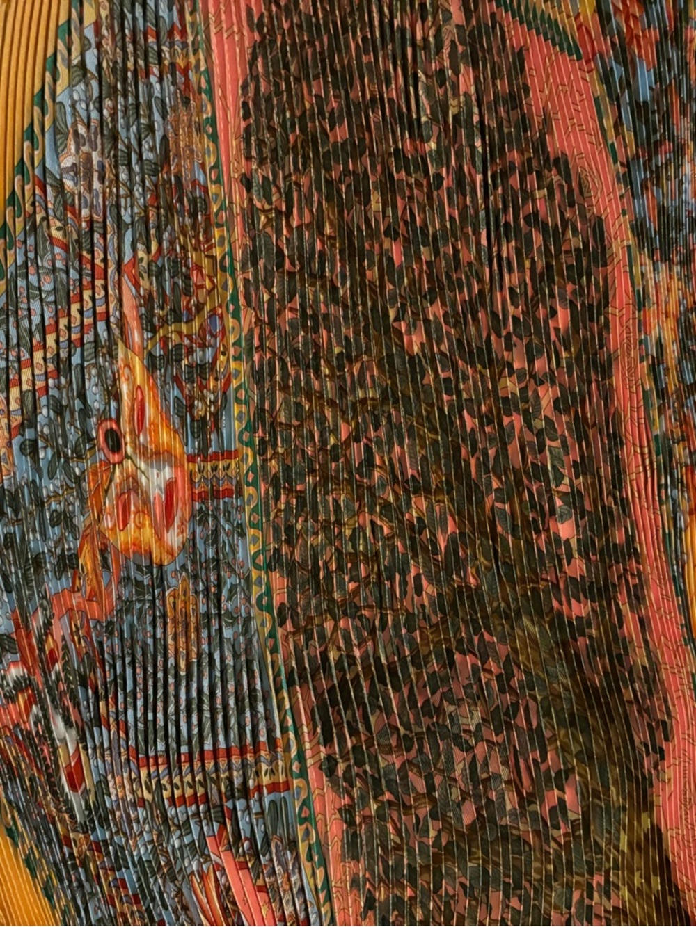 HERMES Carre 90 Pleated AXIS MUNDI Unisex Scarf Orange with box - Picture 6 of 9